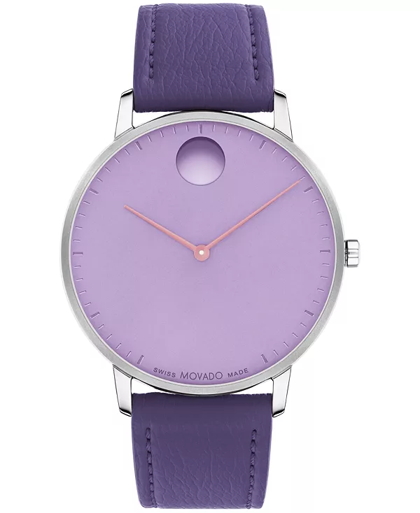 

Швейцарские кварцевые часы унисекс из кожи сливового цвета, 41 мм Movado, purple