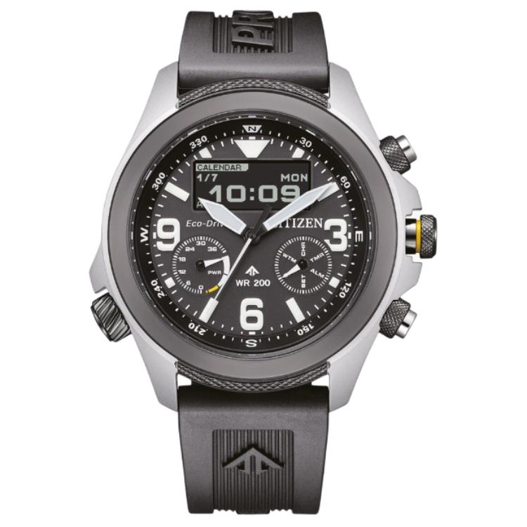 

CITIZEN Мужские часы Ecology Drive Collection с кварцевым механизмом и резиновым ремешком, черный циферблат