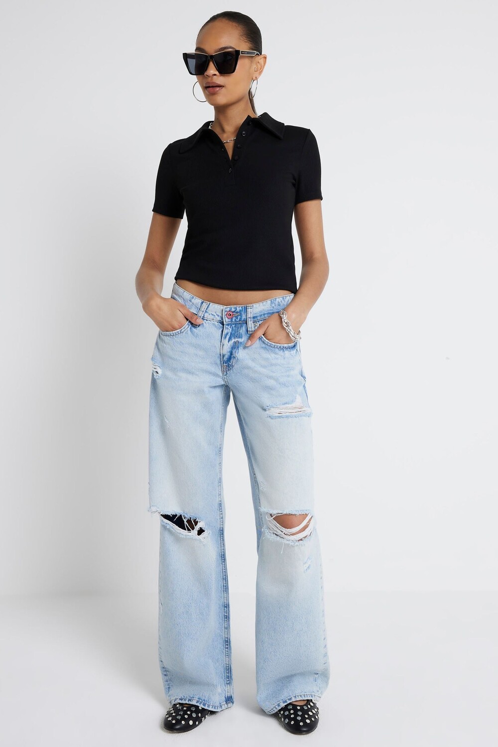 

Легкие мешковатые джинсы Kyle с низкой посадкой и широкими штанинами River Island, синий