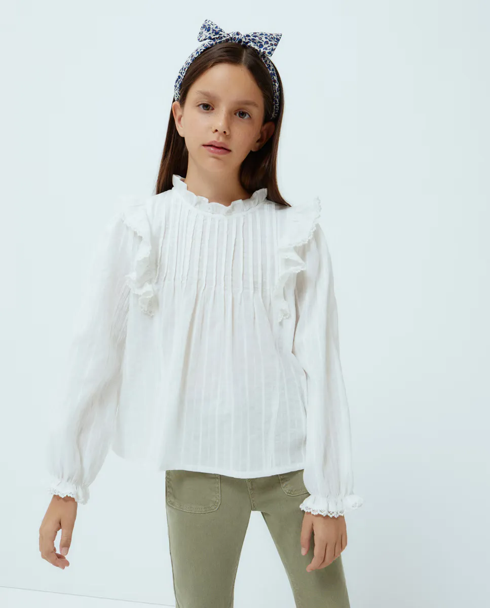 

Романтическая блузка для девочки с длинными рукавами Kids El Corte Inglés, белый
