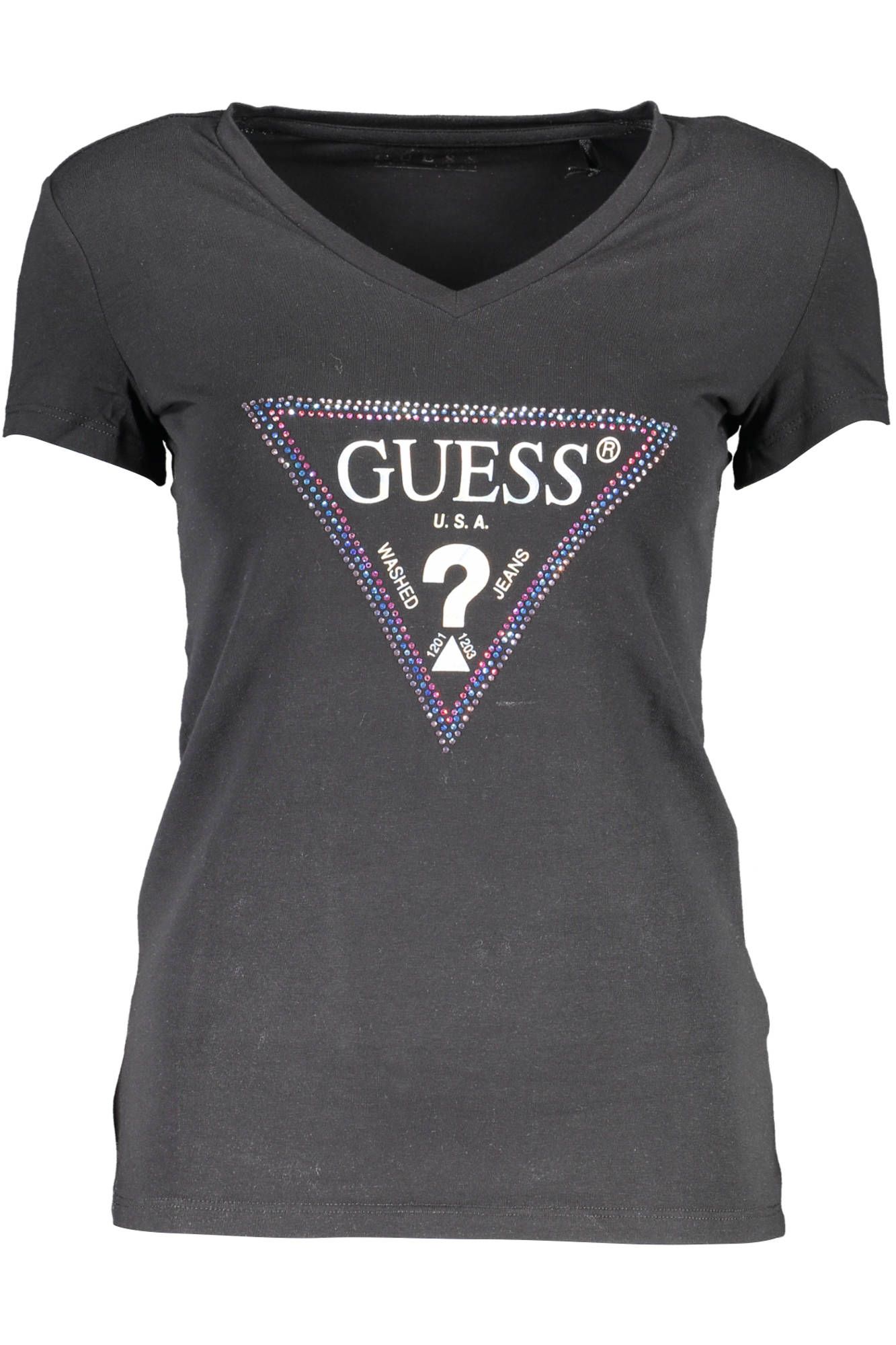 

Черная хлопковая женская футболка Guess Shoes
