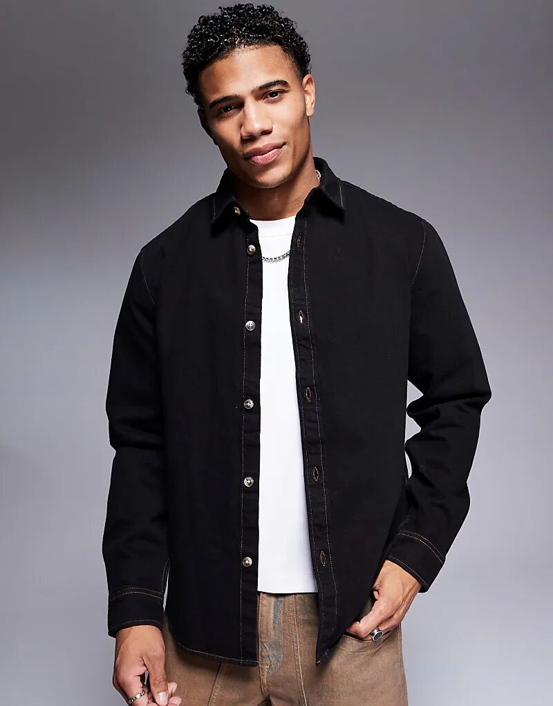 

Джинсовая рубашка черного цвета с потертостями ASOS DESIGN