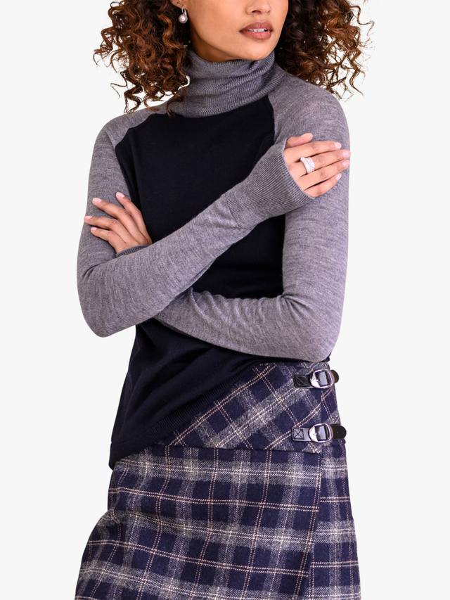 

Джемпер из мериносовой шерсти с круглым вырезом в виде цветного блока Celtic & Co., цвет Navy/Grey