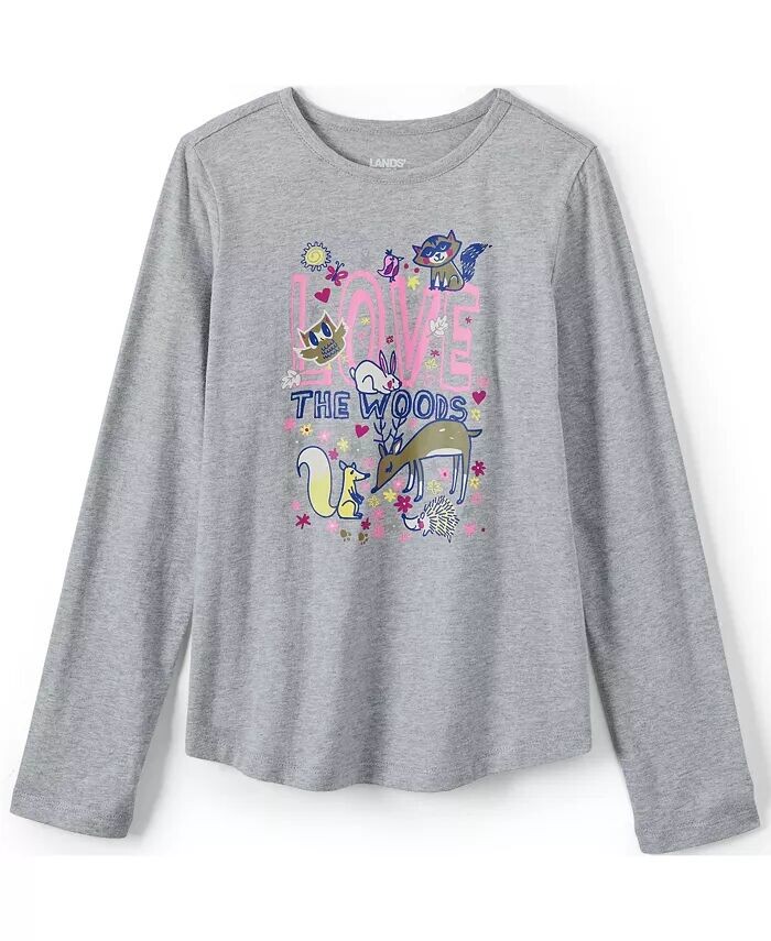 

Футболка с длинными рукавами и рисунком Big Girls Plus Lands' End, синий