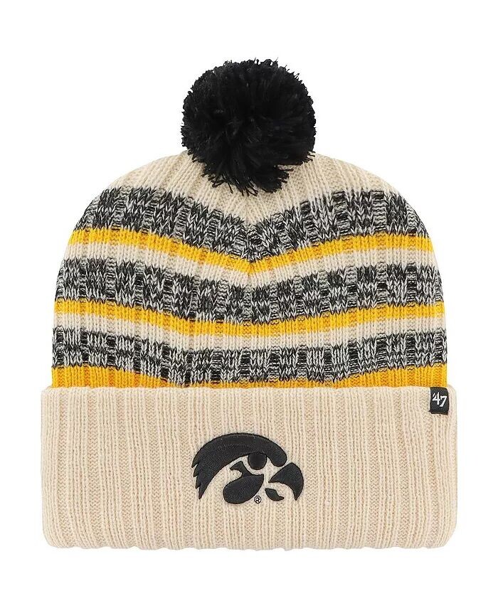 

Мужская вязаная шапка цвета хаки Iowa Hawkeyes Tavern с манжетами и помпоном '47 Brand, бежевый