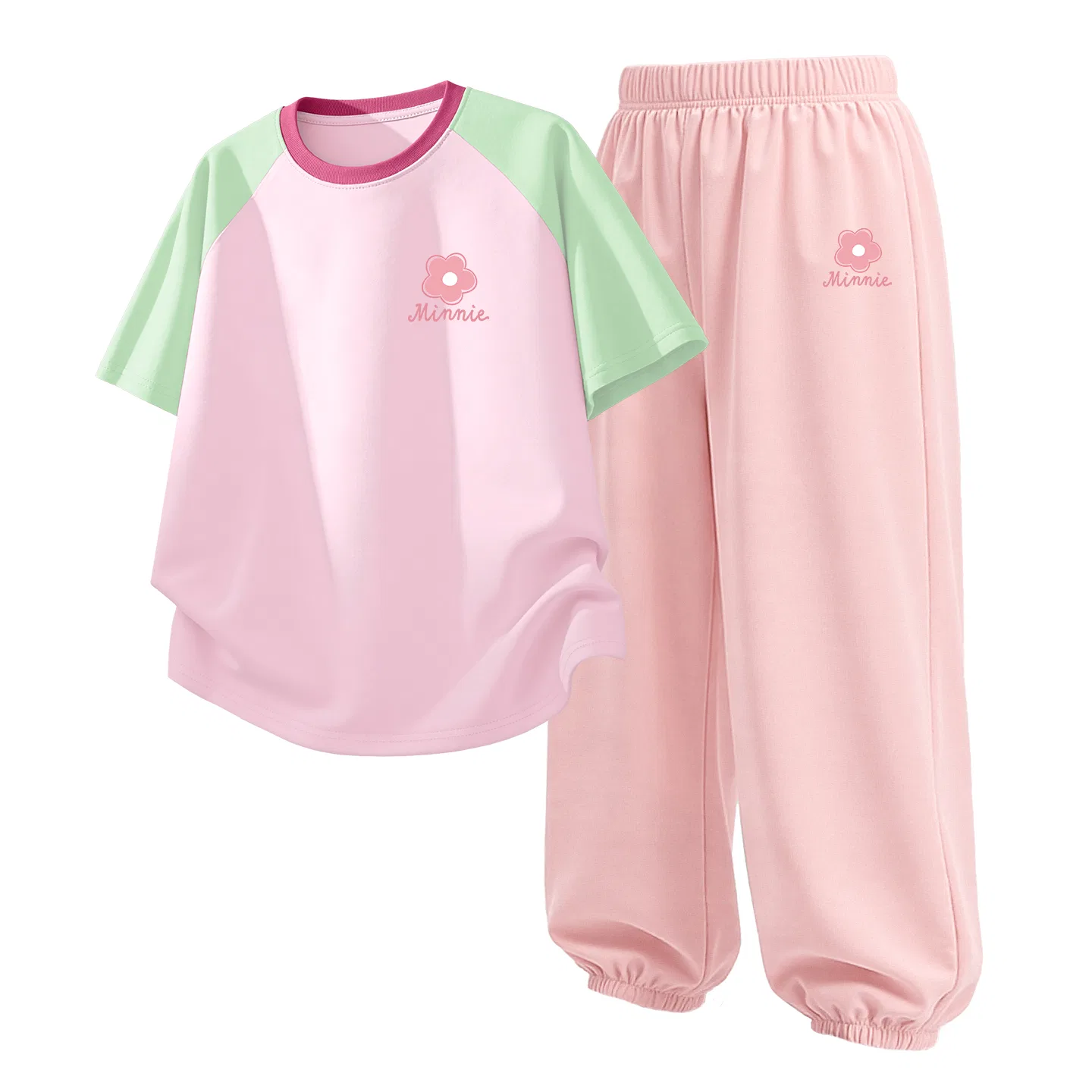 Детский спортивный костюм Casual Sportswear 2 Piece Set Disney, Di F Small Flower K Green Pink+Di F Small Flower K Soft Pink