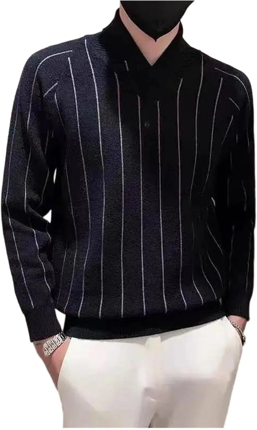 Мужской полосатый вязаный свитер Slim Fit пуловер в стиле Business Casual Korean Style Generic, C6K3