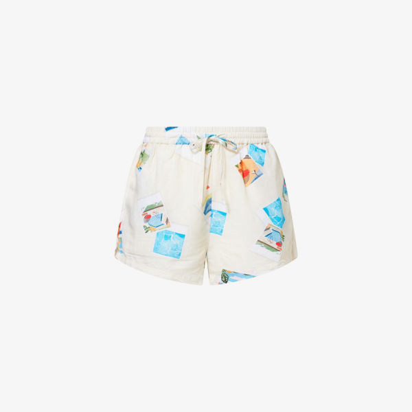 

Шорты из смесового льна с принтом Sunset Seafolly, экрю