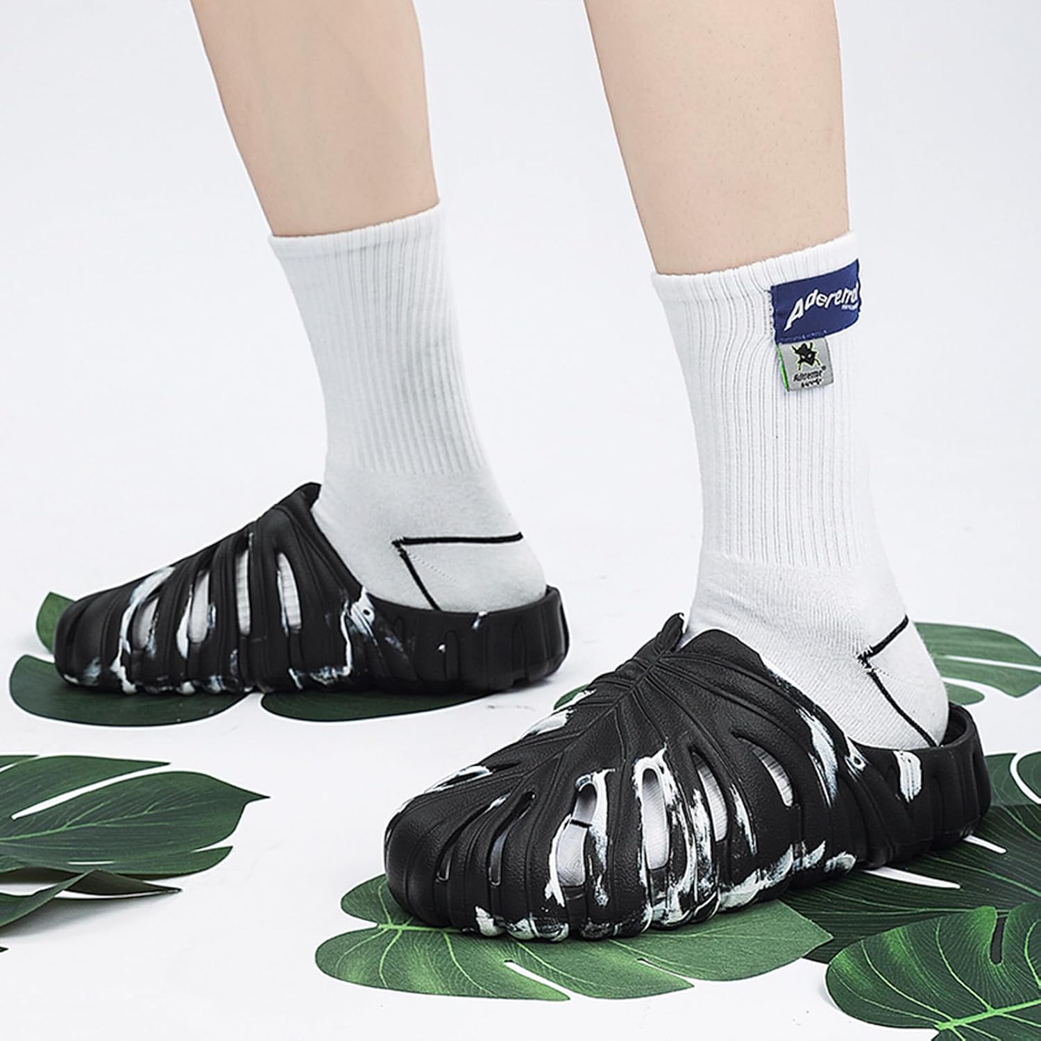 Тапочки Optigard Monstera для женщин и мужчин, толстая подошва из ЭВА, мягкие тапочки Monstera, нескользящие, быстросохнущие, дышащие пляжные шлепанцы Monstera, черный — фото 4