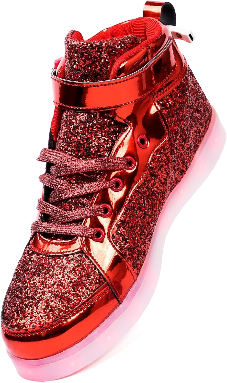 

Светящиеся кроссовки с глиттером на шнурках для мужчин и женщин, мигающие танцевальные туфли для Хэллоуина, Рождественской вечеринки с USB-зарядкой Pyyiqi, красный