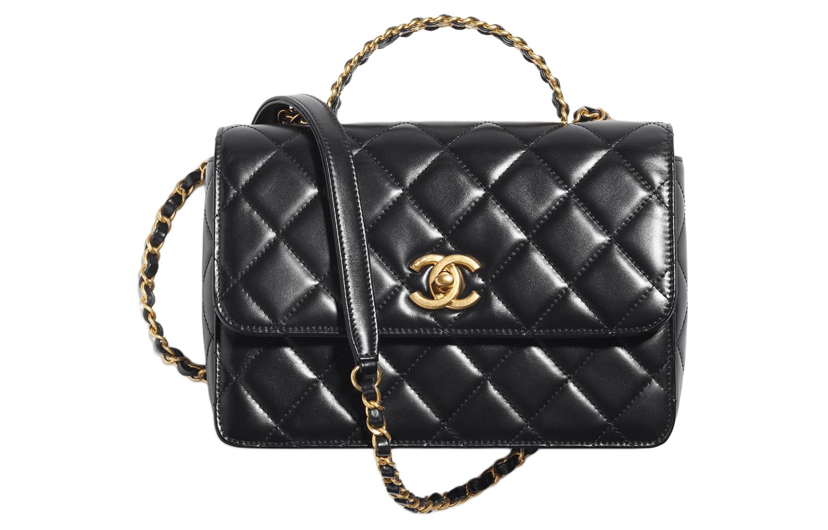 

CHANEL Сумка через плечо из яркой телячьей кожи, женская, черная, Trumpets