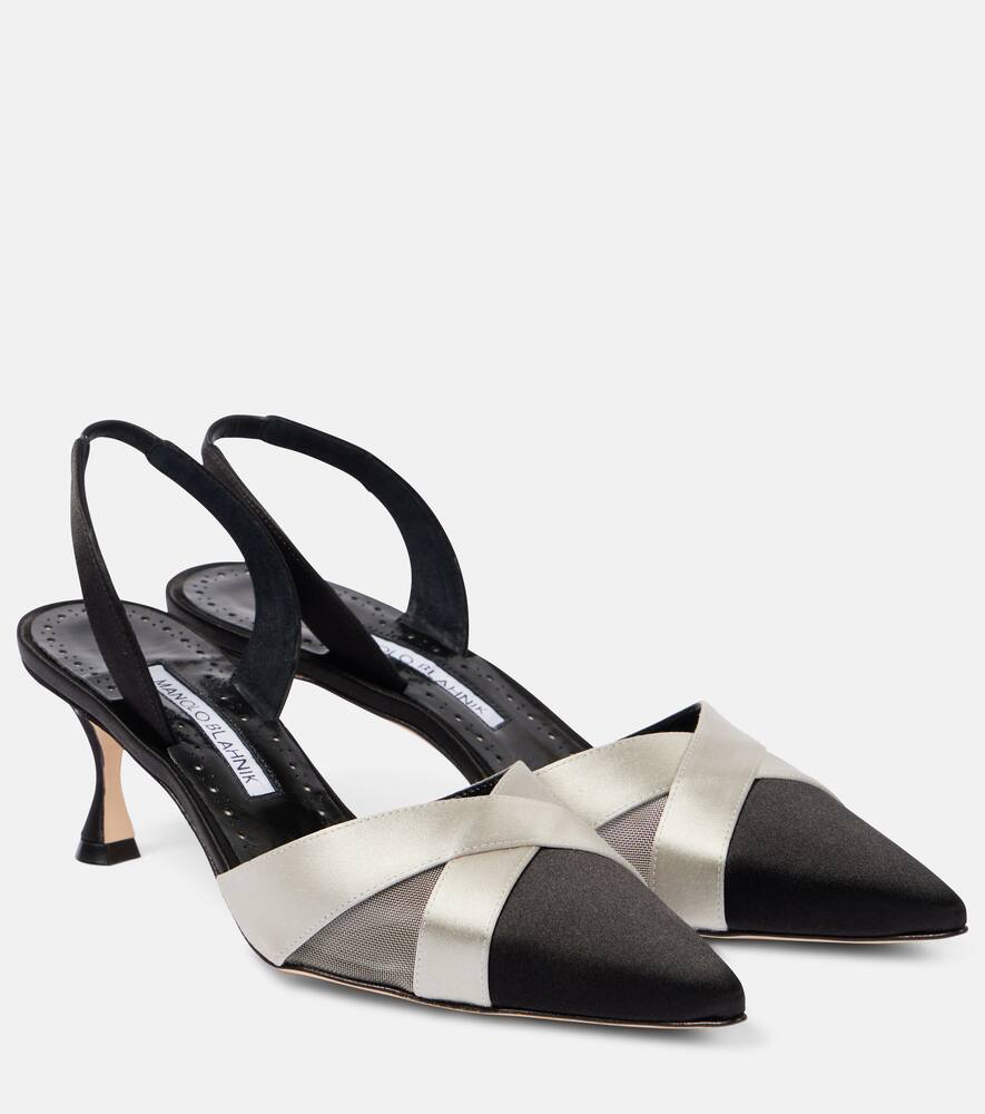 Oyounasli 50 атласные туфли slingback Manolo Blahnik, 0015 Blck/0334 Mgry