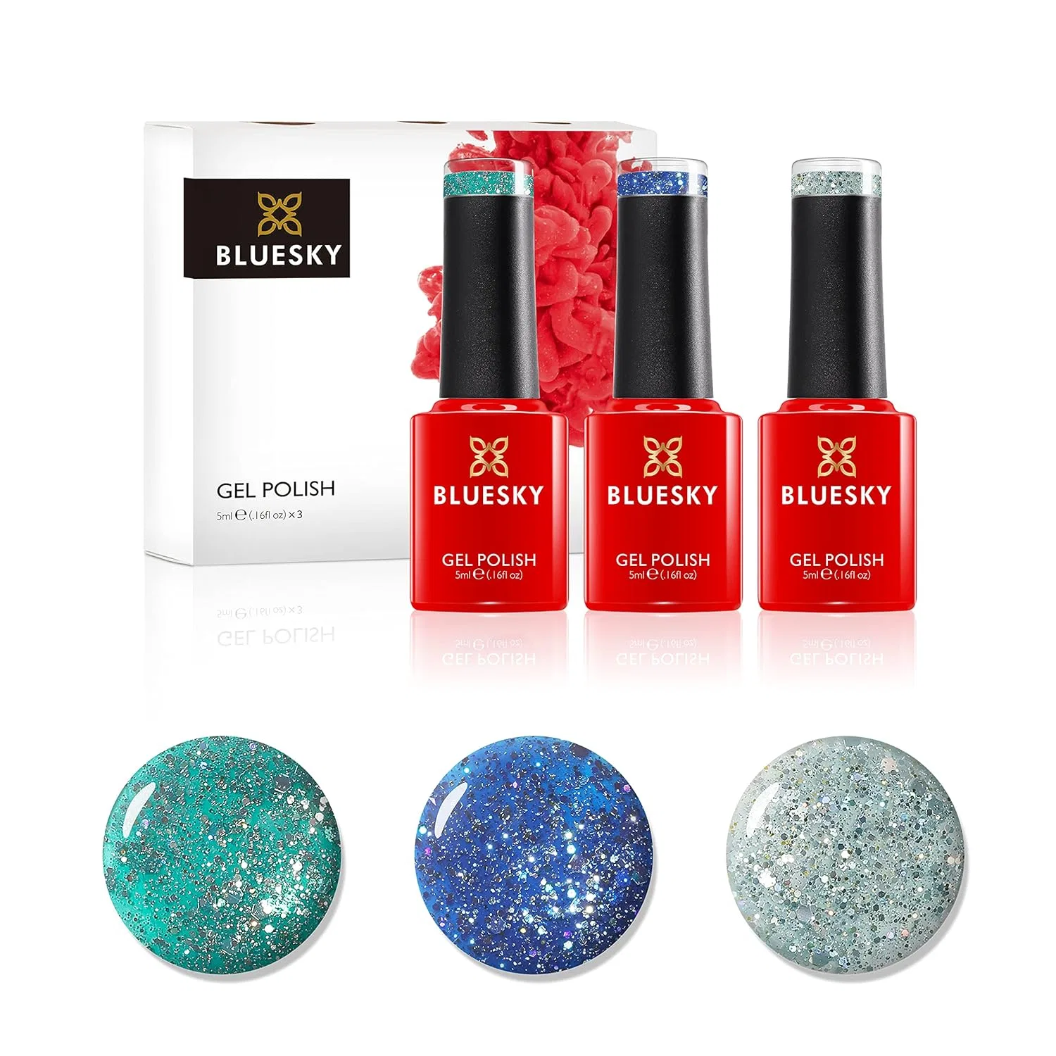 Набор гель-лаков Bluesky Gel Polish Teal Confetti 3 x 5 мл Bluesky, Teal Confetti