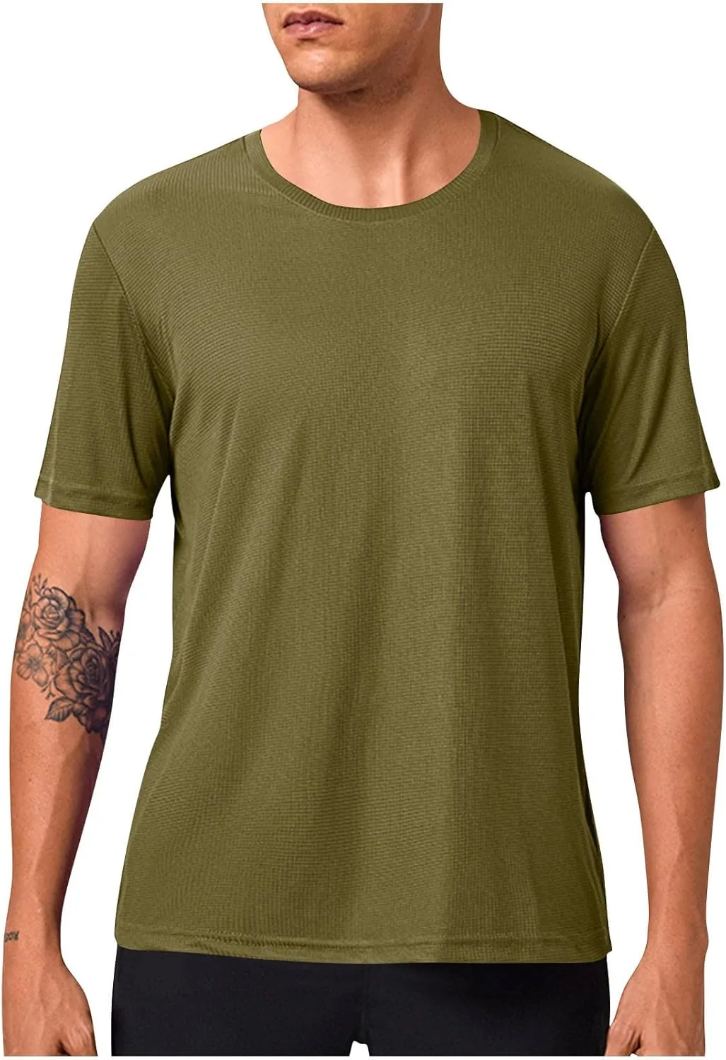 Мужская однотонная футболка для спорта, Stretch Casual с коротким рукавом и круглым вырезом — фото 3