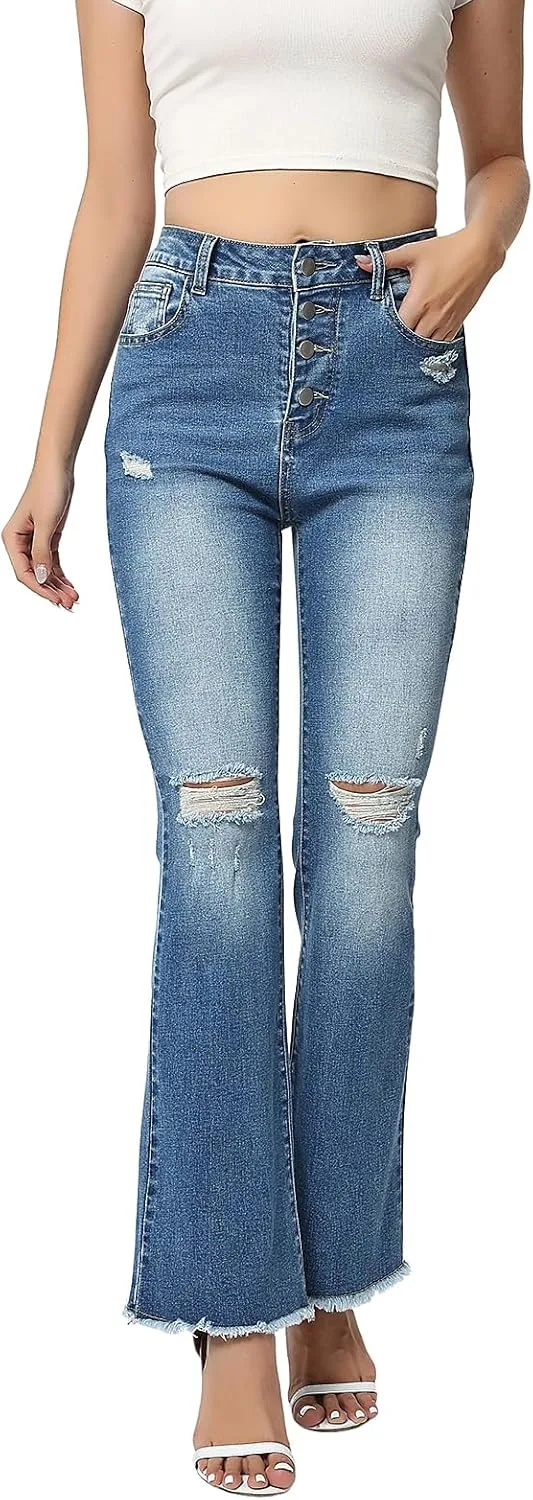 

Женские джинсы с высокой посадкой и расклешенным силуэтом