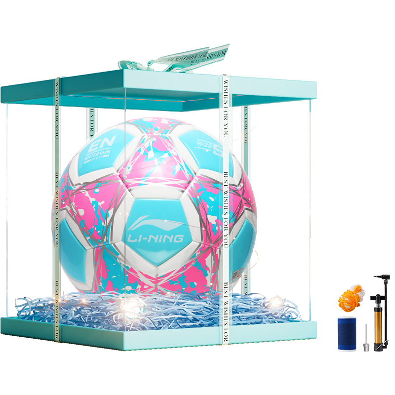 

LINING Размер 4 5 футбольный мяч TPU машинной строчки Unisex светло-голубой розовый