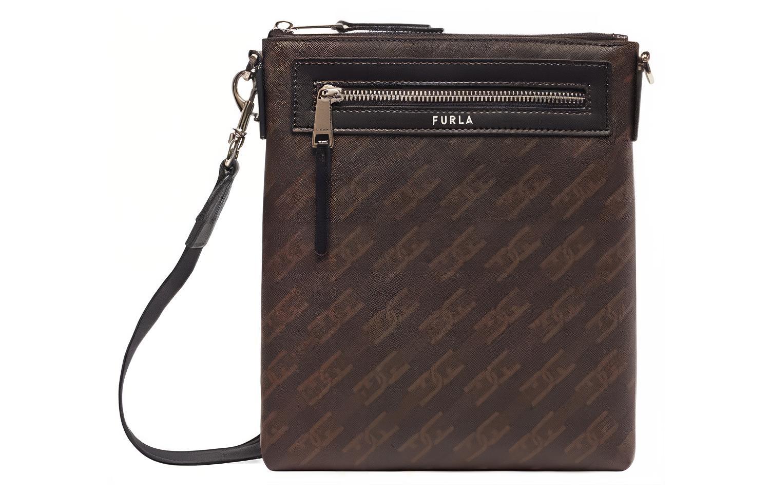 

Furla Холщовая сумка-мессенджер через плечо мини мужская кофе
