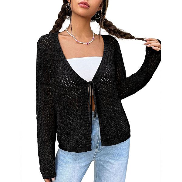 

Женский легкий кардиган с вязаным узором Elitechoice, Black