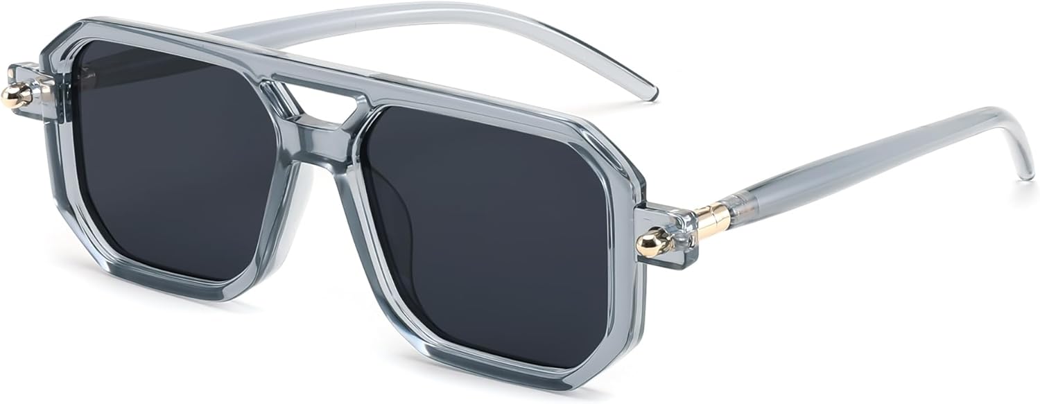 

Винтажные квадратные солнцезащитные очки-авиаторы FEISEDY 70-х годов, классическая ретро-стильная оправа, защита от ультрафиолета UV400, артикул B2622, 022 Transparent Grey Frame & Grey Lens