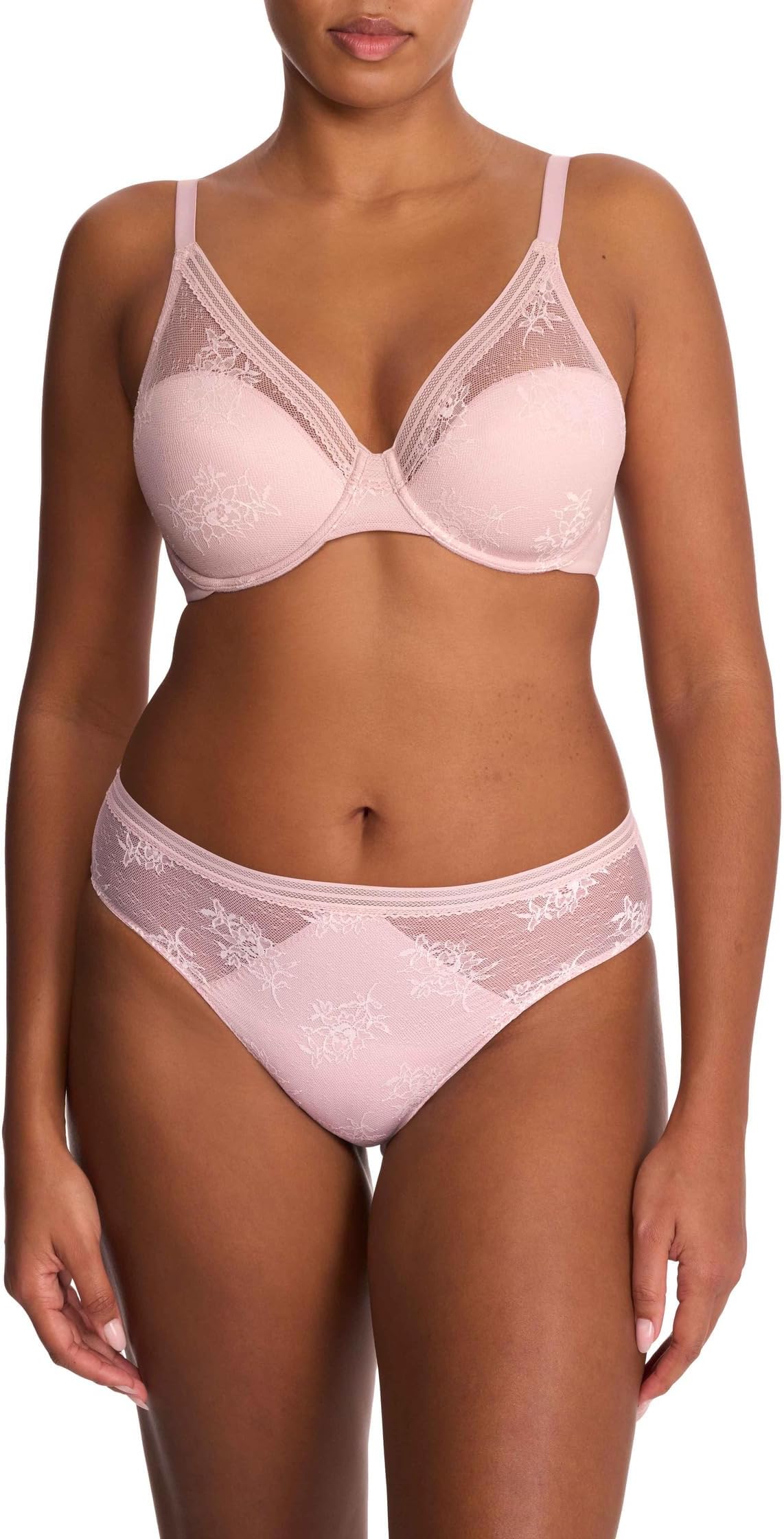 

Бюстгальтер Natori Love Lace Full Coverage Plunge T-Shirt Bra, цвет Pink Pearl/Warm White