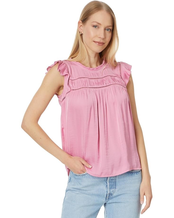 

Топ Liverpool Los Angeles Flutter Sleeve Top with Trim Detail Textured Sateen, цвет Rose Pink
