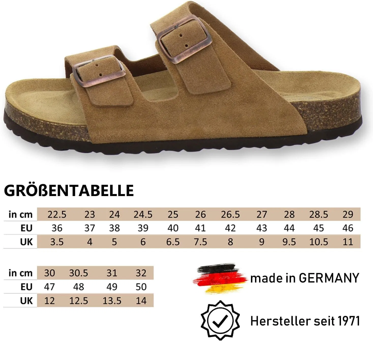 Удобные мужские кожаные мюли, сандалии и тапочки AFS-Schuhe, размеры 3,5-14 UK (36-50 EU), производство Германия, Cognac — фото 3