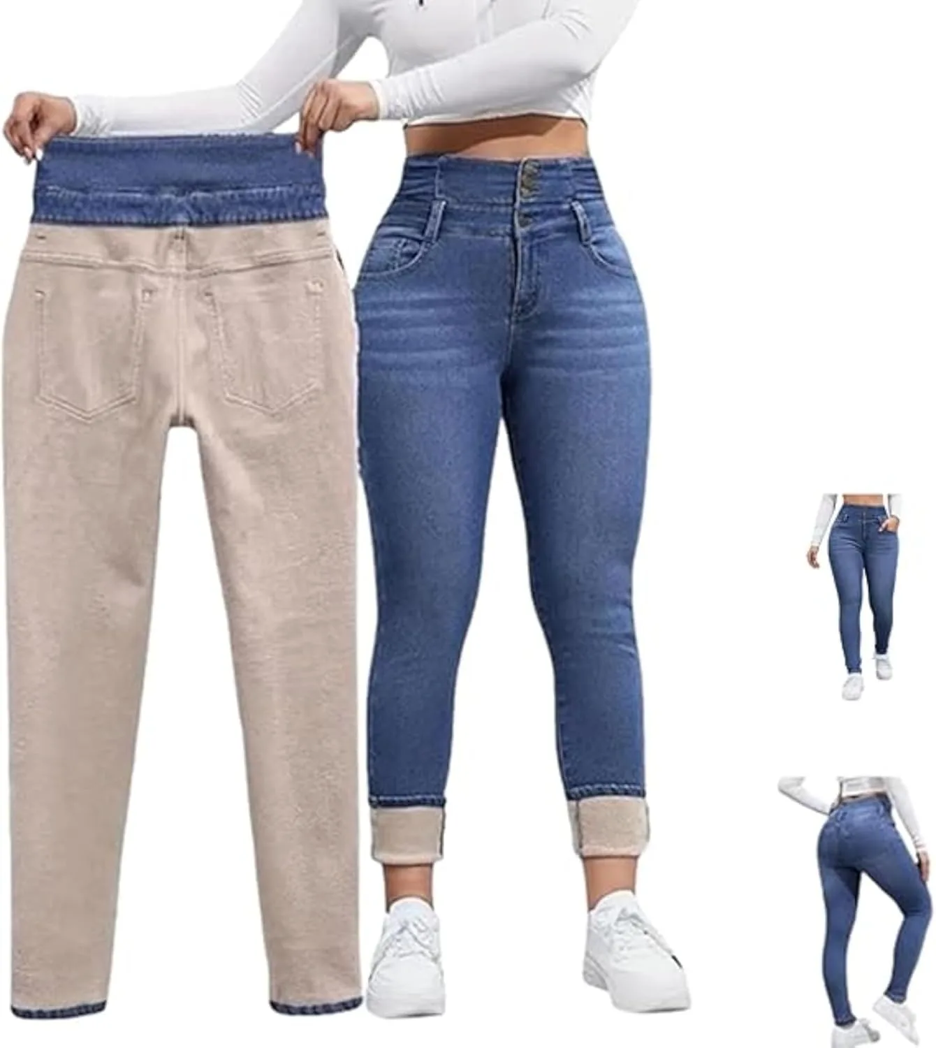 

Женские джинсы с флисовой подкладкой, Slim Fit, High Waisted
