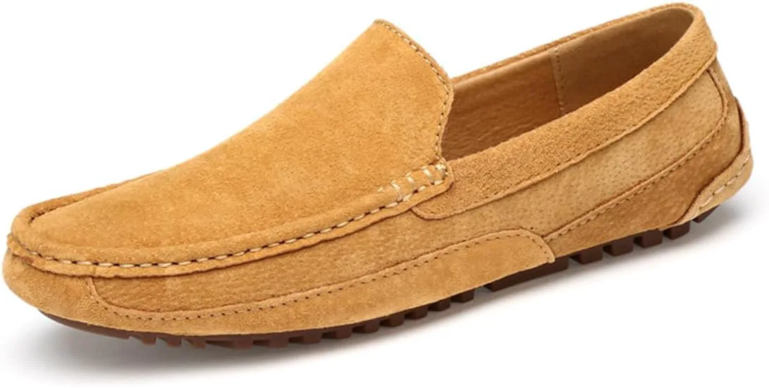 

Мужские ручной работы замшевые лоферы с широким носком и отделкой для вождения, с мягкой подошвой, без шнурков, повседневные и официальные туфли, классические британские мокасины, лодочные туфли KSEDT, желтый