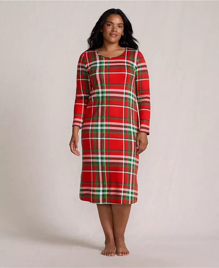 

Женская хлопковая ночная рубашка с длинными рукавами до середины икры Lands' End