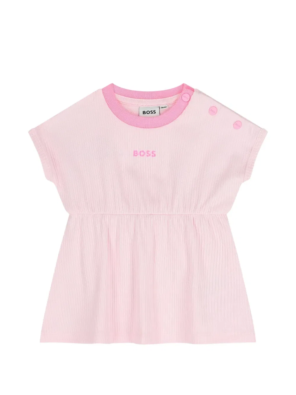 Комплект из платья и платья в рубчик с логотипом Boss Kidswear, розовый — фото 3