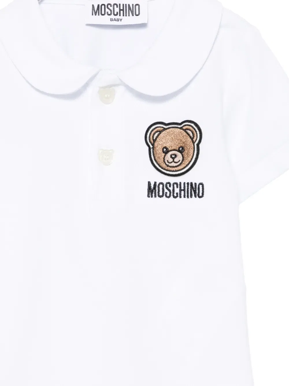 Поло с вышитым логотипом и воротником «Питер Пэн» Moschino Kids, белый — фото 3