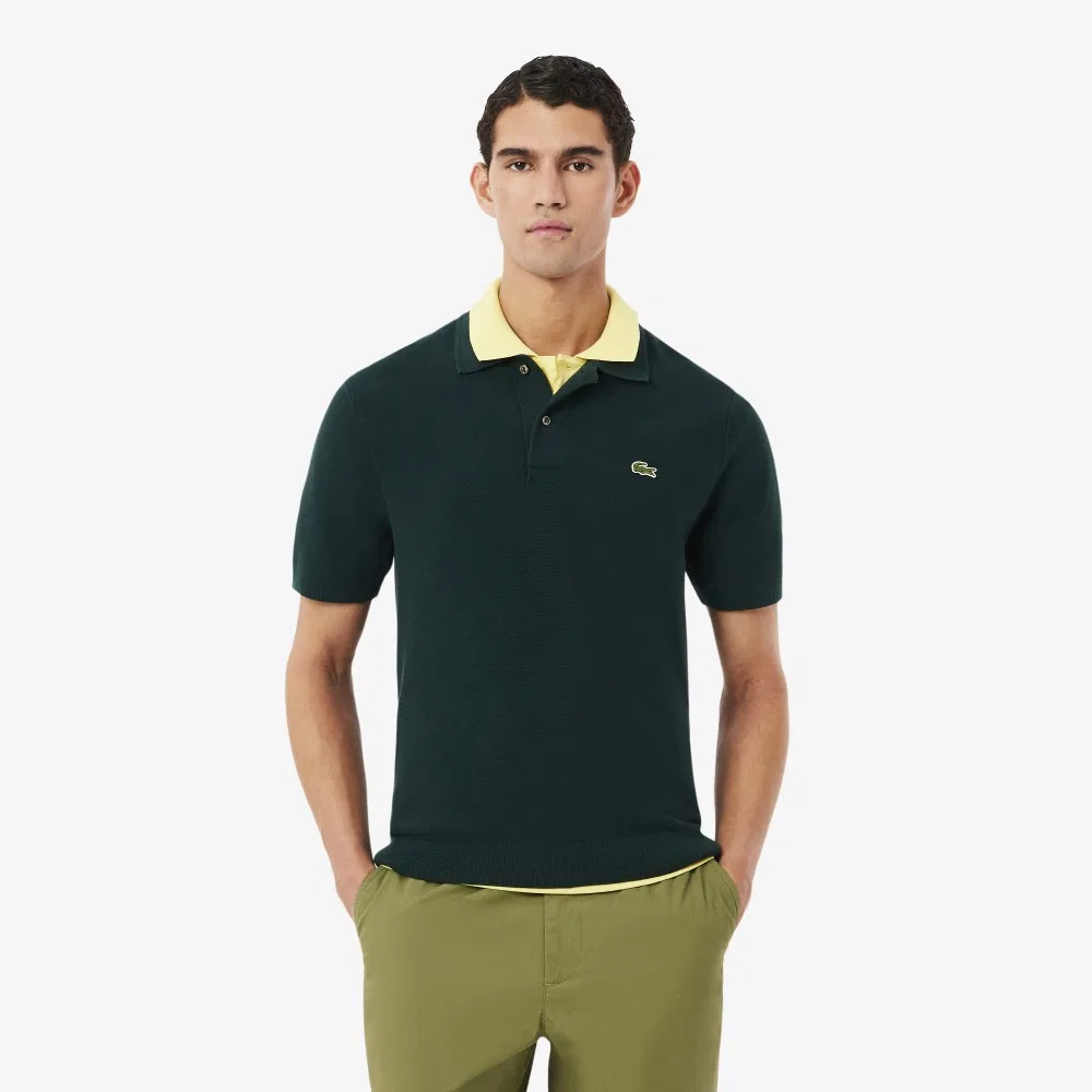 Мужской свитер-поло Links Links с коротким рукавом тёмно-зелёный от Lacoste