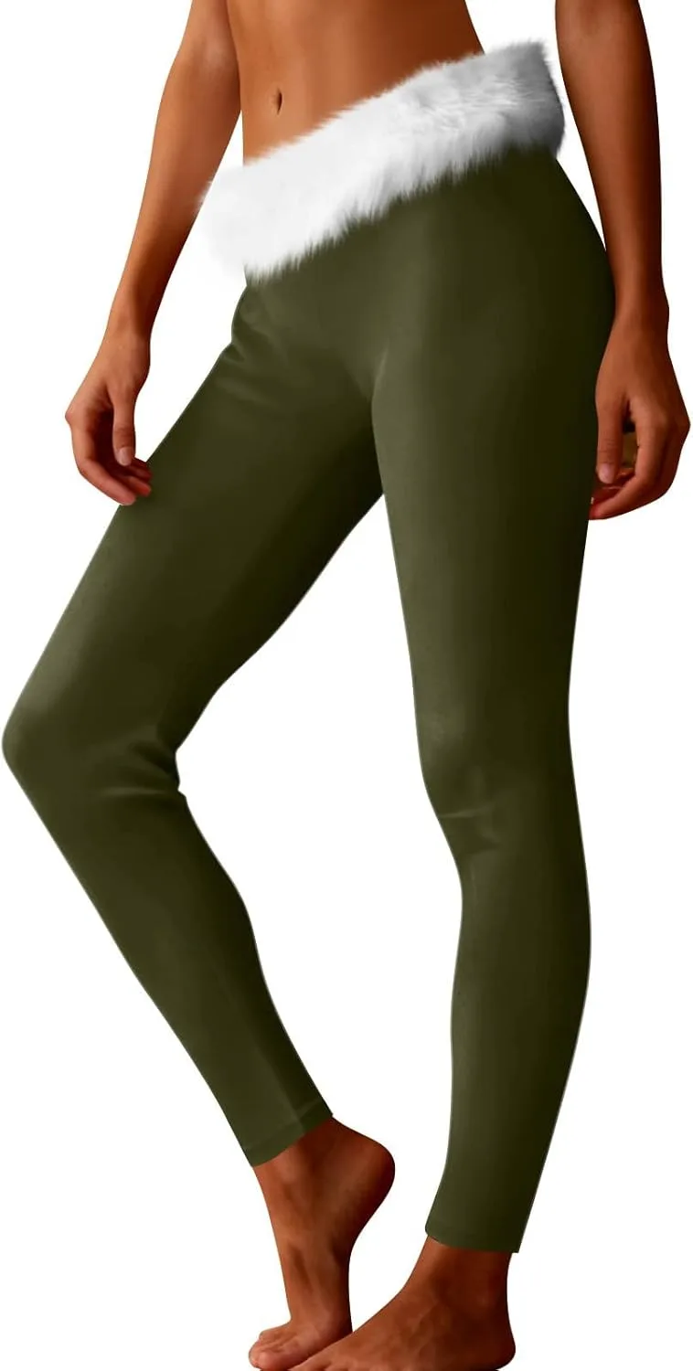

Женские утепленные леггинсы с флисом и искусственным мехом на талии