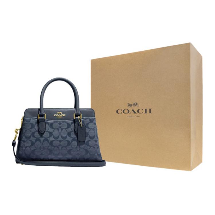 

COACH Дарси ткань с кожаной коровьей сумкой через плечо средний размер женская джинсовая синяя