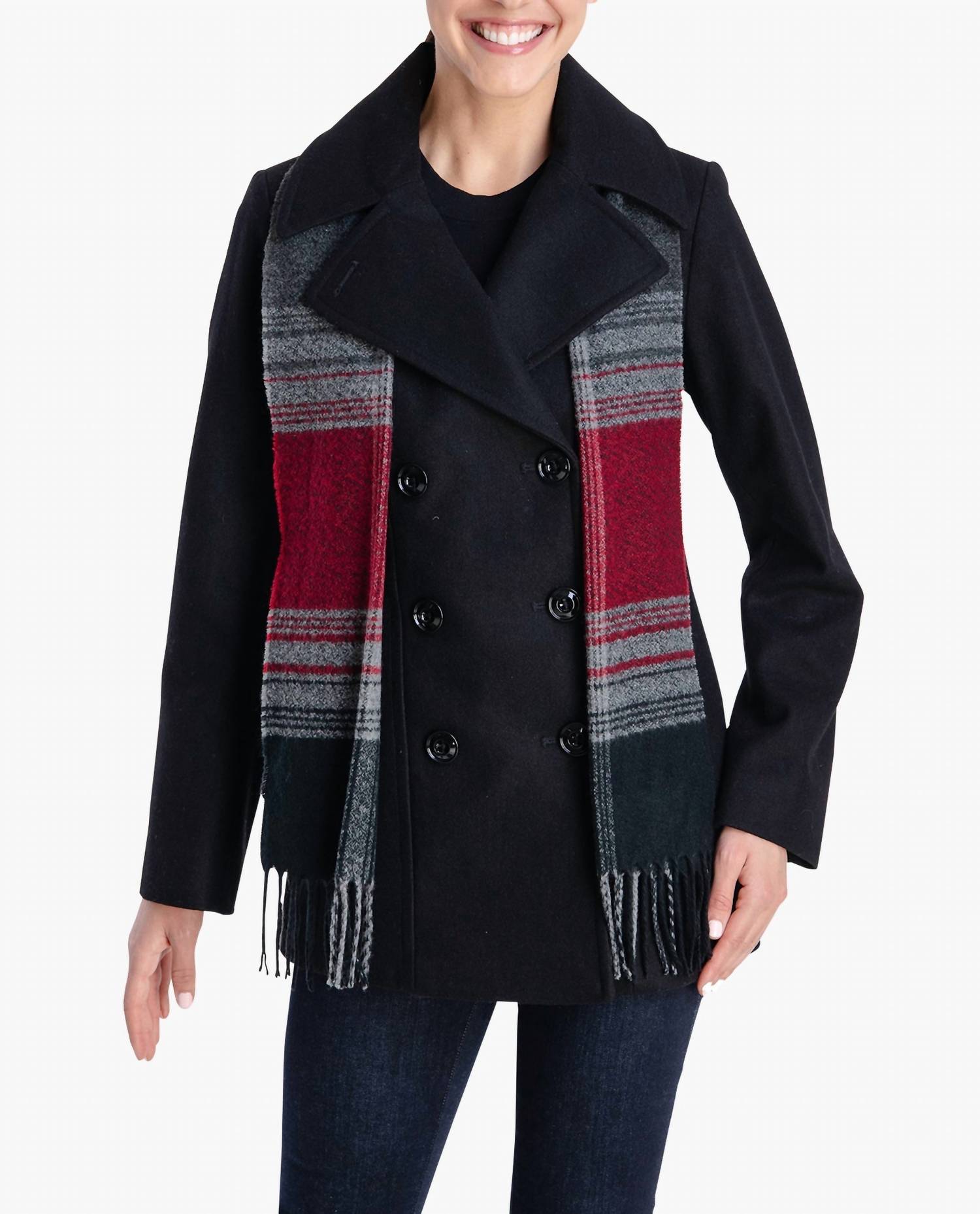

Черное двубортное пальто с шарфом London Fog
