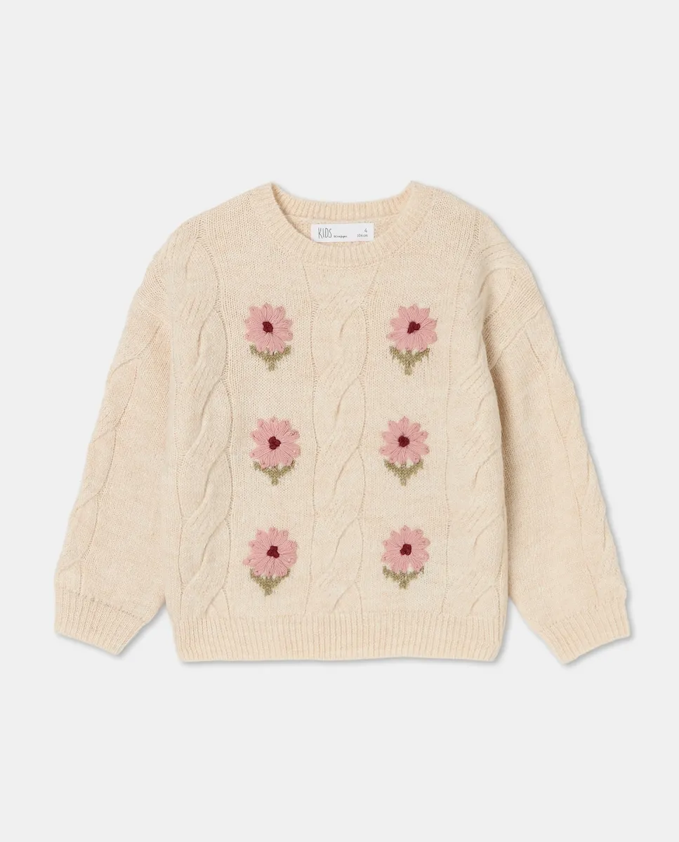 

Свитер с косами и вышивкой цветов в ряд для девочки Kids El Corte Inglés