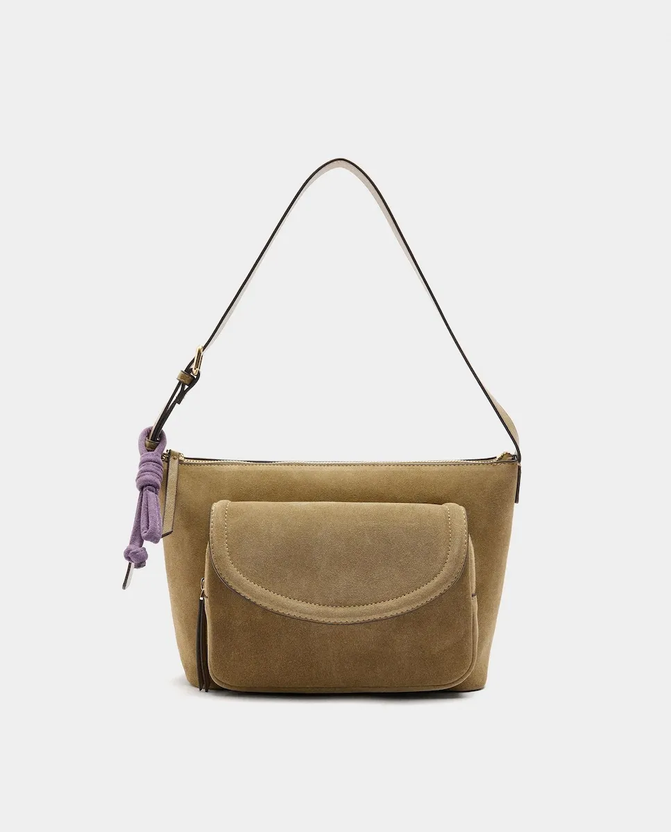 

Кожаная сумка через плечо с несколькими отделениями и застежкой на молнии, с отделкой из веревки Parfois, песочный