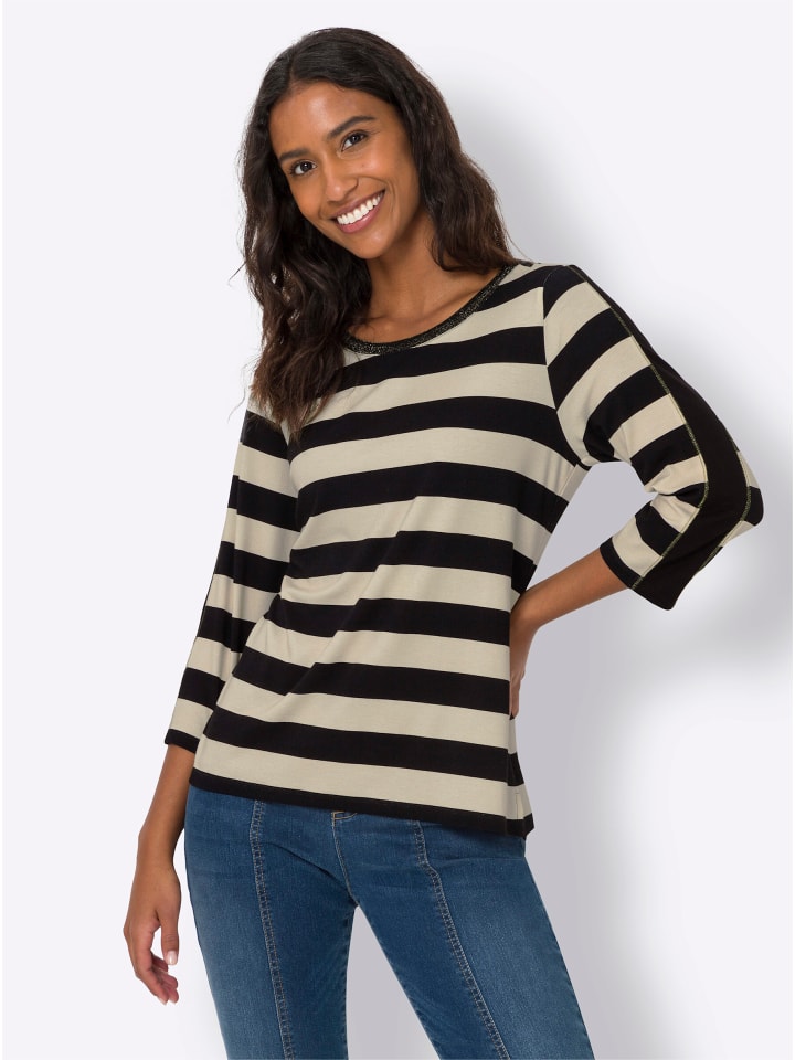 

Рубашка с рукавами 3/4 в полоску черного и цвета слоновой кости Heine