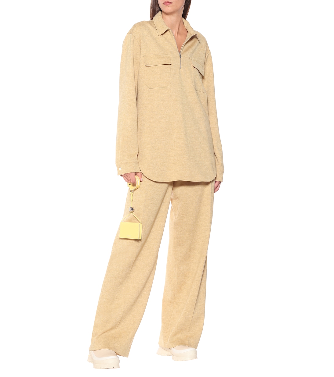 Прямые брюки из шерстяного джерси с высокой талией Jil Sander, Medium Yellow — фото 2