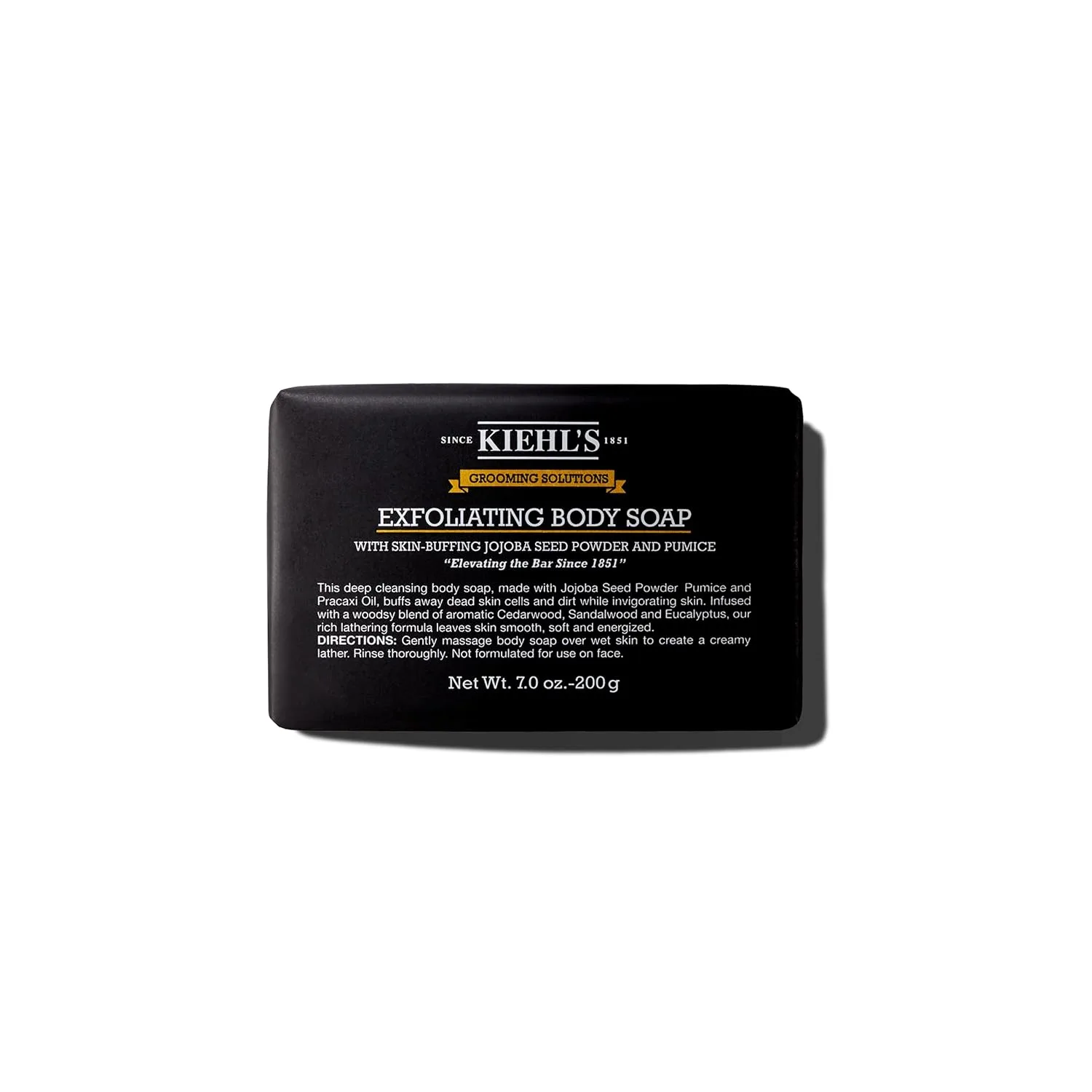Крем для бритья Kiehl's Grooming Solutions Exfoliating Body Bar, мужское очищающее средство для тела от грязи и жира, с пемзой, порошком семян жожоба и маслом пракаши, для мягкой и гладкой кожи, древесный ароматический букет - 198 г