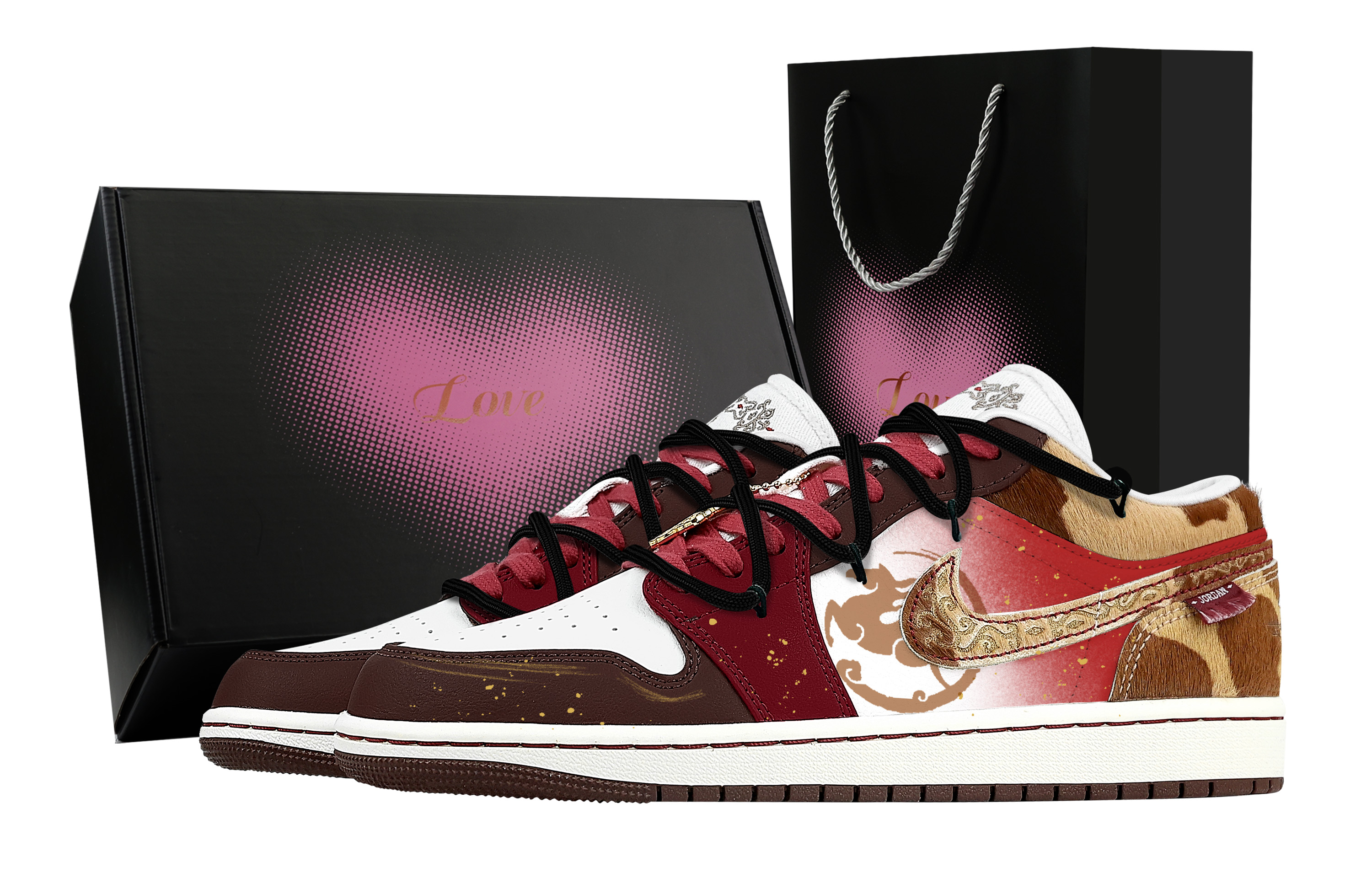 

Jordan Кроссовки Air 1 Horse New Journey, Heart Box, устойчивые к истиранию, низкие, винтажные, баскетбольные, мужские, коричневый красный