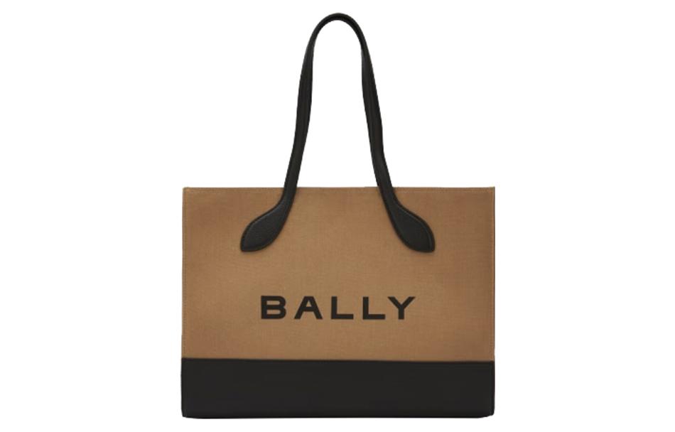 

Сумка-тоут из ткани с коровьей кожей, шоппер, сумка через плечо, кроссбоди, большая женская сумка песочный и черный BALLY, Set (Bag+Dust Bag)