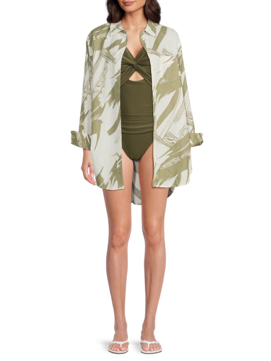 

Платье-рубашка с высоким и низким кроем из льняной смеси DKNY, цвет Moss