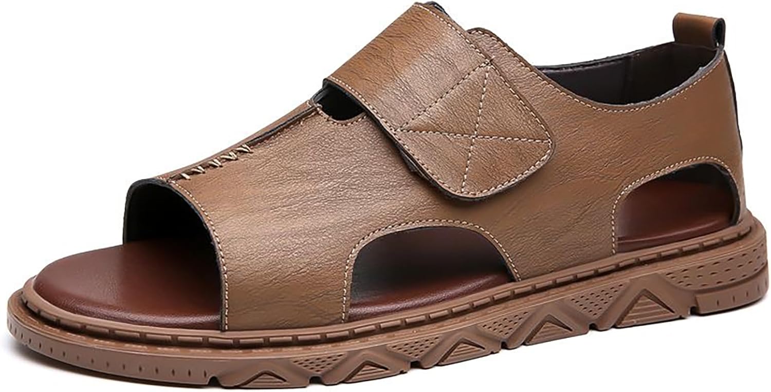 

Мужские сандалии RYNKOMA из кожи с открытым носком на платформе, римские с застежкой-липучкой, модные, дышащие, рыбья лапа, для летнего отдыха на открытом воздухе, повседневные, нескользящие, удобные для прогулок, желтый