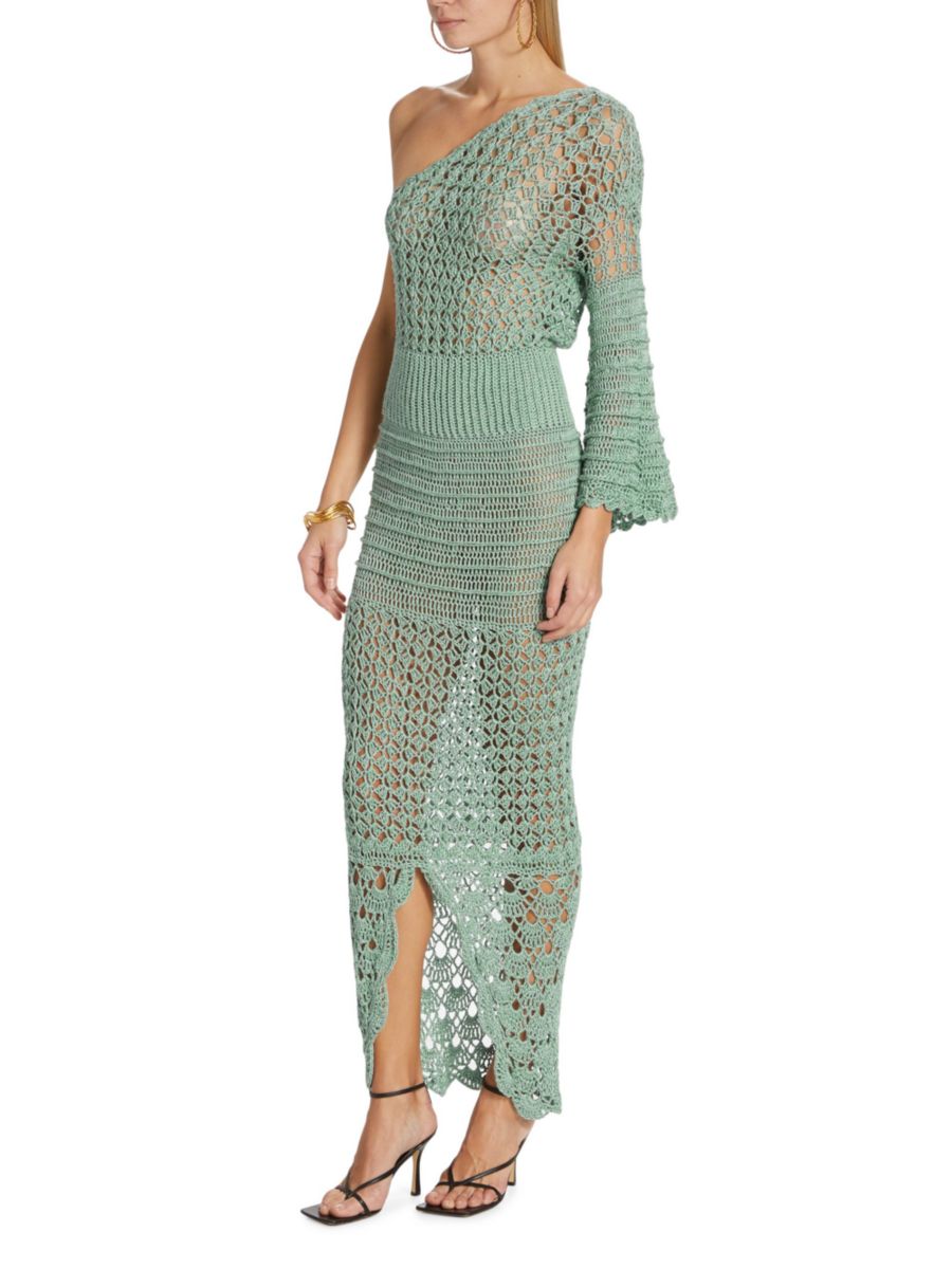 

Платье макси на одно плечо, связанное крючком для вечеринки в саду Frederick Anderson, цвет Mint