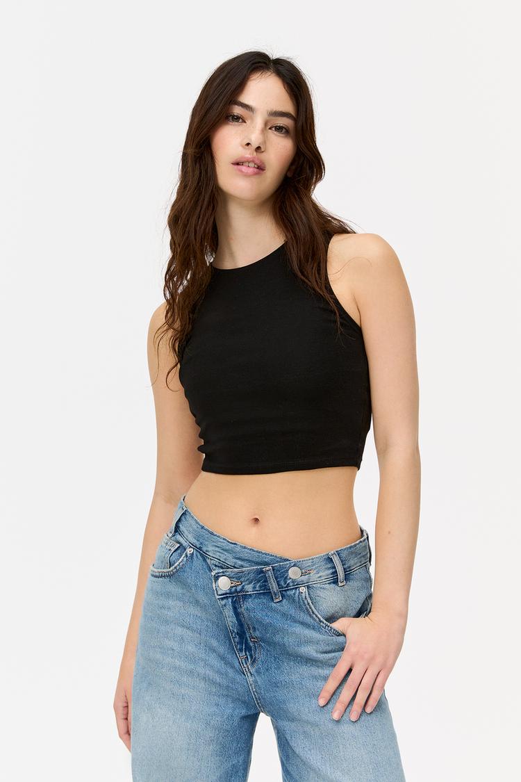 

Укороченный топ-майка Pull And Bear, черный