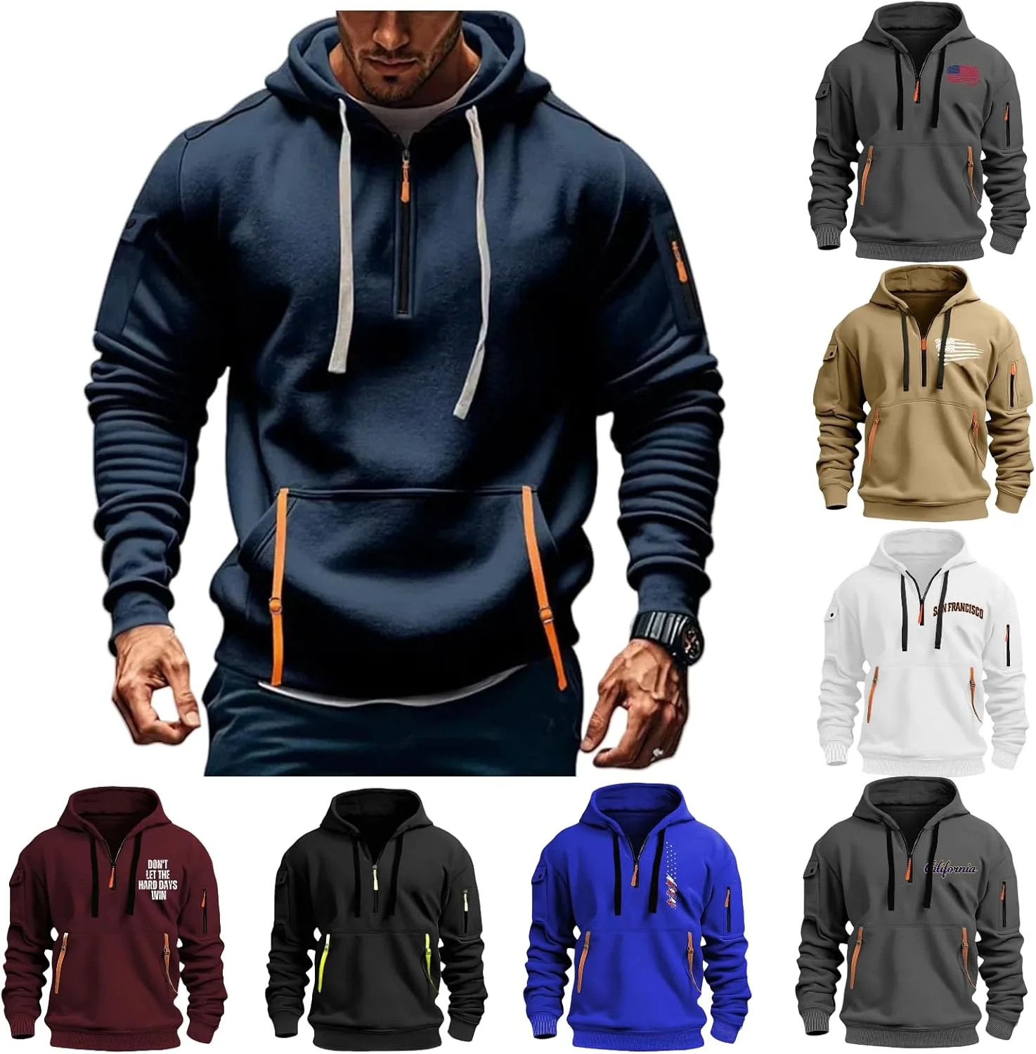 

Толстовка с капюшоном для мужчин, в стиле милитари, с карманами