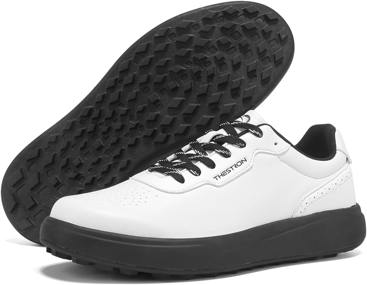 

Мужские гольф-кроссовки без шипов для мужчин, уличная обувь для ходьбы с противоскользящей подошвой, размеры 7-14 Zakey, белый/черный