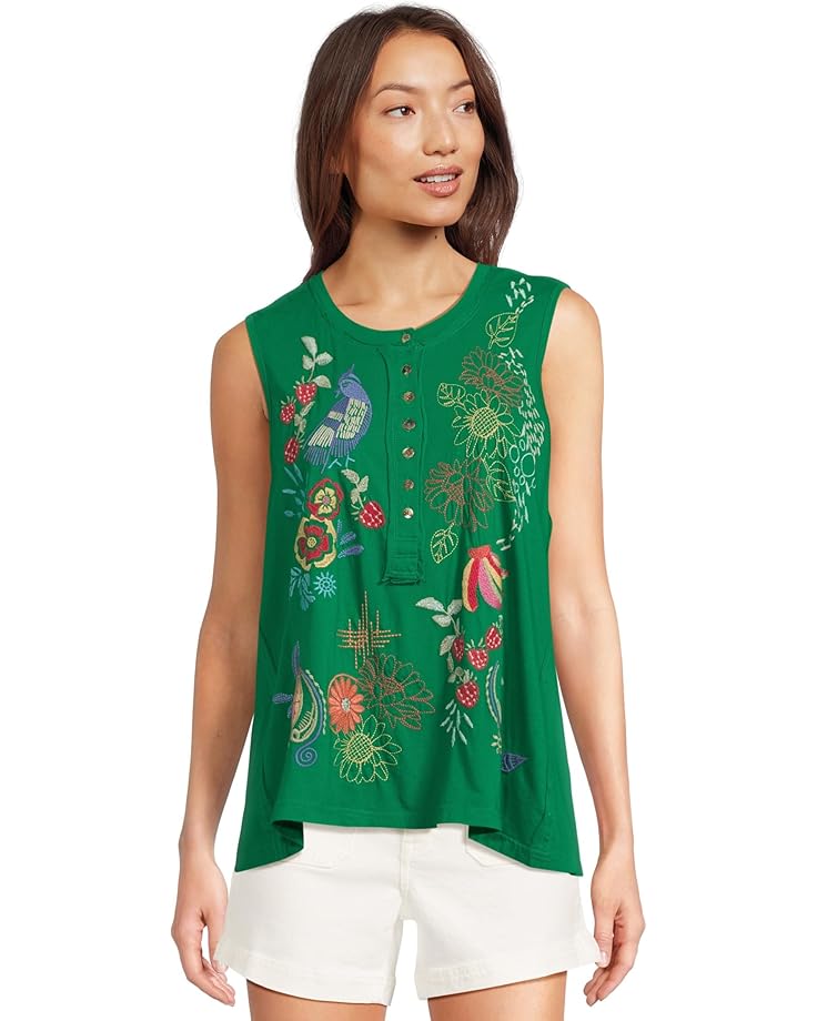 

Топ Johnny Was Raw Detail Henley Tank- Cora, цвет Green Tambourine