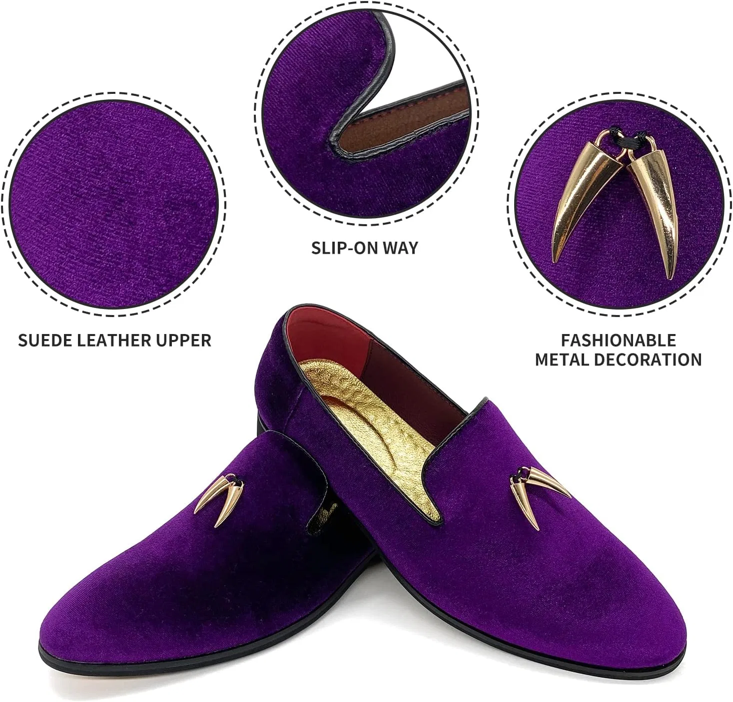 Мужские лоферы MHB Penny Slip-On из бархата и замши, туфли-слипоны с блестками, в стиле смокинга, Purple — фото 3